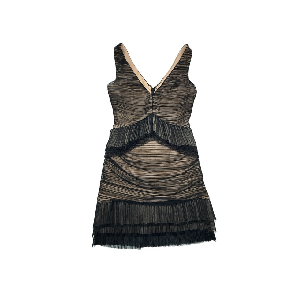 BCBGMAXAZRIA Cocktail Dress Women Extra Small Black Tulle Tiered Mob Wife V-Neck